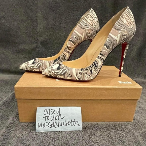 Christian Louboutin Worn Twice Patent Marble Swirl Pigalle Follies 100 Size 39 - Picture 4 of 14